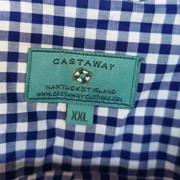 Castaway Nantucket Island Wharf Blue and White Gingham Embroidered Button-Down - Picture 8 of 8
